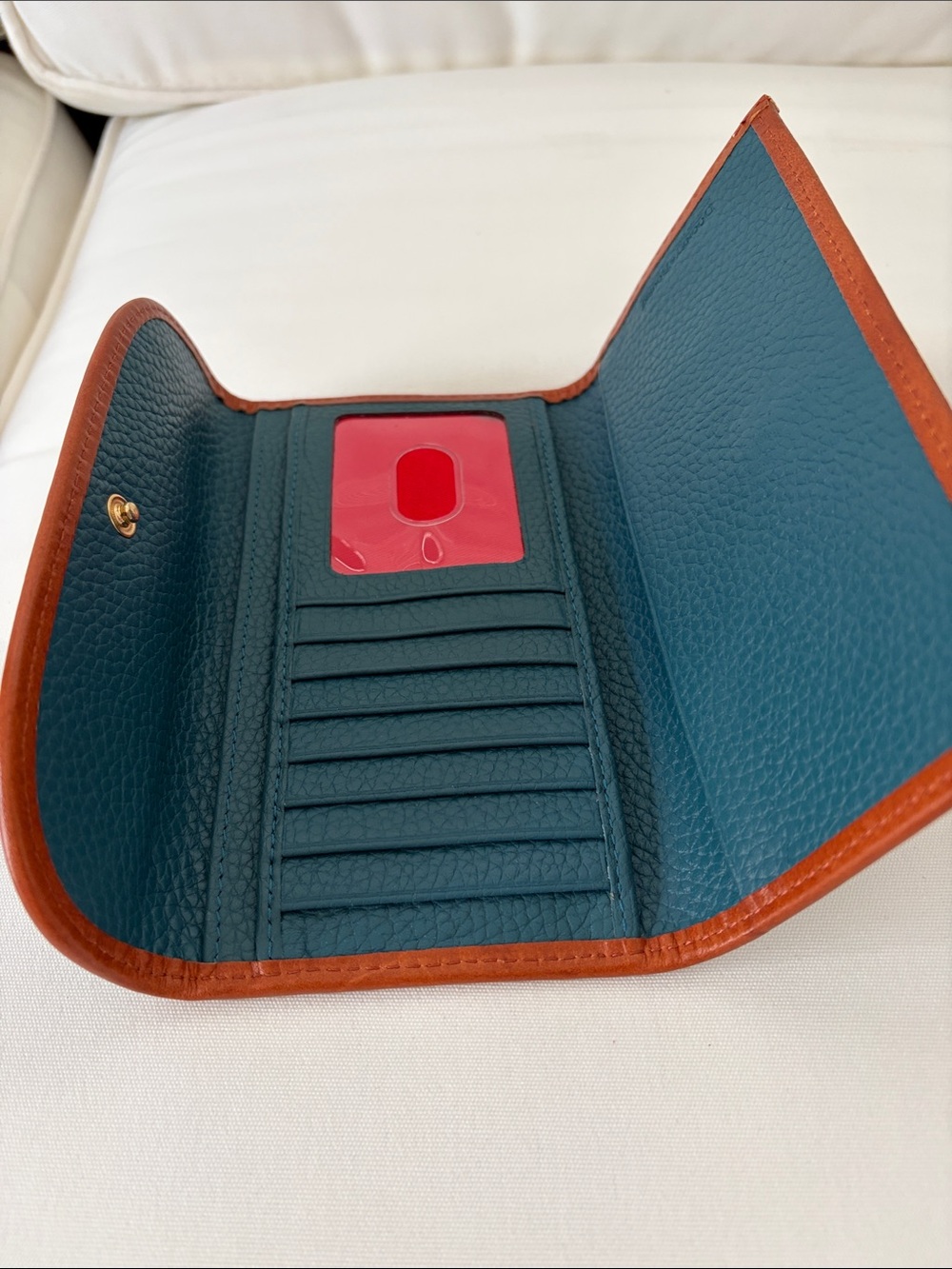 Dooney & Bourke Teal Pebble Leather Continental Wallet with Tan Trim